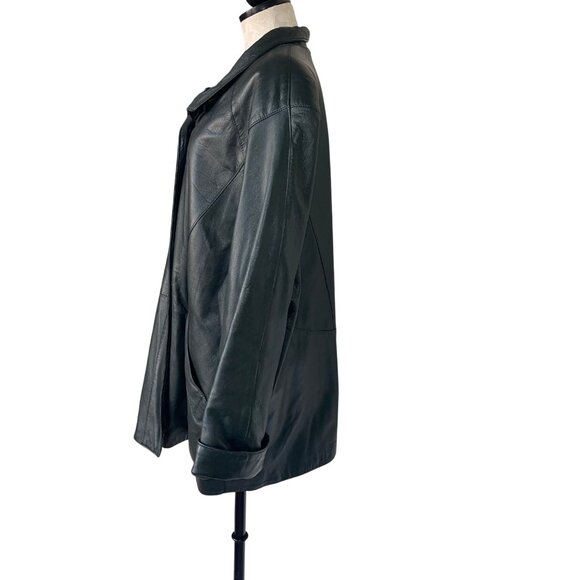 Llonardos Vintage Womens Jacket Size Large Green Leather Pockets Canada - Picture 2 of 12